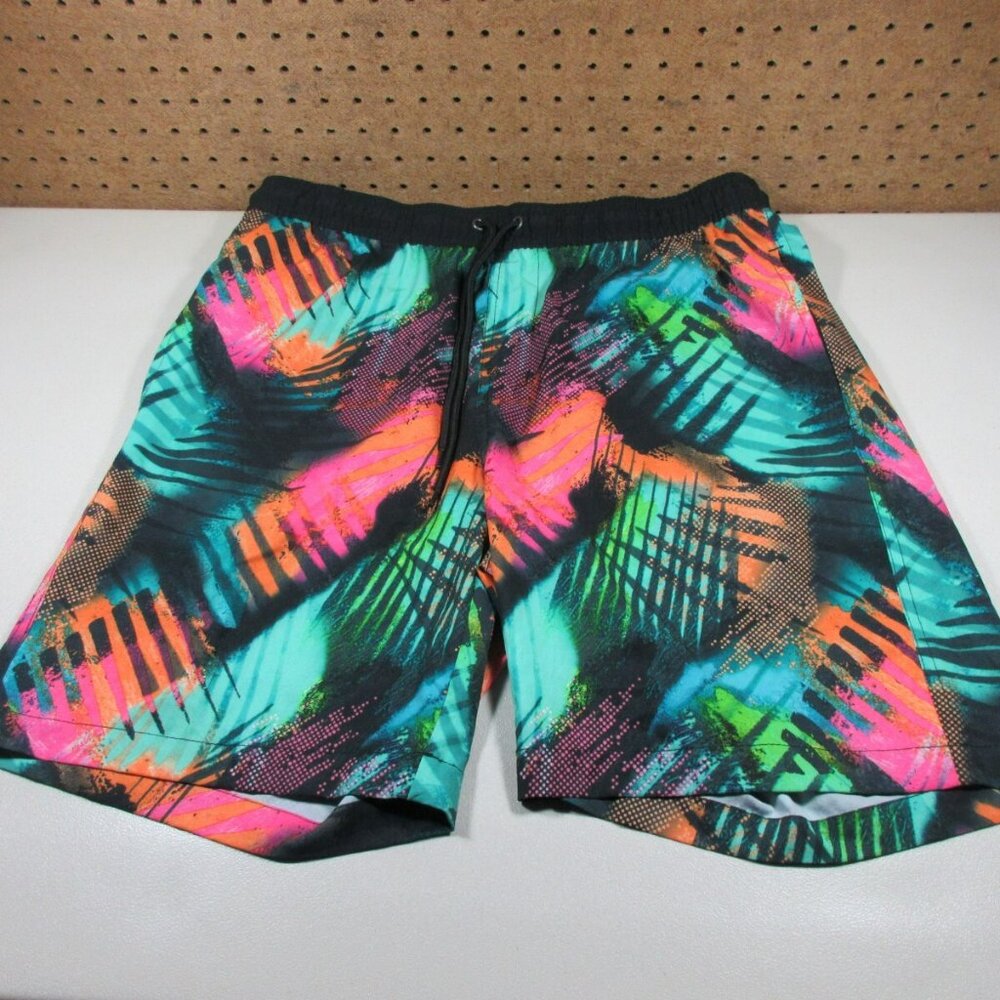Hot Coals mens colorful unlined Hawaiian swim trunks L EUC